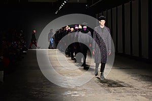 Models walk the runway finale during the Robert Geller NYFW: Mens show