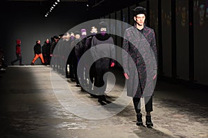 Models walk the runway finale during the Robert Geller NYFW: Mens show