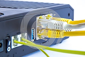 Modem adsl and ethernet cables connection