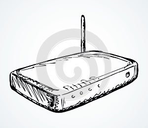 Modem with antenna. Vector drawing