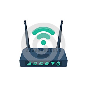 Modem flat icon. Router wireless with the antenna cartoon style.