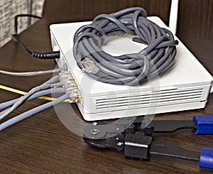 Modem, network cable and crimper for crimping chips modem
