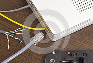 Modem, network cable and crimper for crimping chips, networking