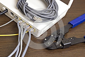 Modem, network cable and crimper for crimping chips