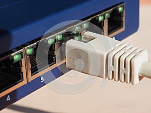 Modem router switch with RJ45 ethernet plug ports