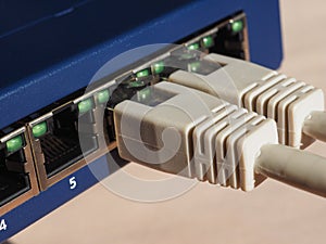 Modem router switch with RJ45 ethernet plug ports