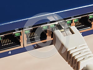 Modem router switch with RJ45 ethernet plug ports