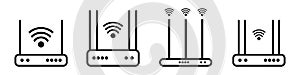 Modem with wifi signal line icon for apps and websites. Wireless router. Vector isolated