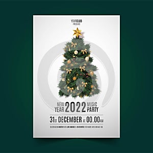 moden merry christmas party flyer with realistic christmas tree