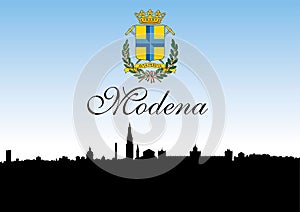 Modena city, Italy, skyline silhouette and coat of arms photo