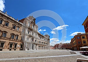 Modena, Emilia-Romagna, Italy, panorama of Piazza Roma with Ducal Palace