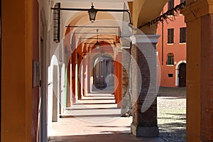 Modena, Italy, ancient arcades of the old town