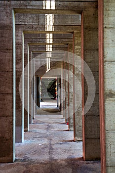 Modena, Italy - Architectural view of San Cataldo cemetery by Aldo Rossi and Gianni Braghieri Architects.