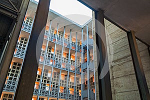 Modena, Italy - Architectural view of San Cataldo cemetery by Aldo Rossi and Gianni Braghieri Architects.