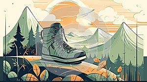 a modenr hiking shoe artstyle, illustration for design, ai generated image photo