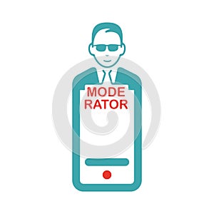 Moderator sign on smartphone screen vector illustration.