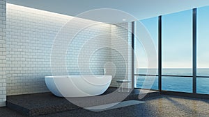 Moderm luxury bathroom sea view - 3D rendering