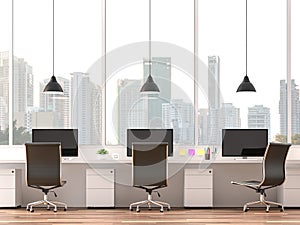 Moderm office with city view 3d render