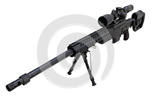 Modern .338 caliber sniper rifle with bipod