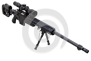 Modern .338 caliber sniper rifle with bipod