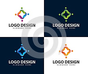 Modern 3d connect people with community logo. group logo, human, family, teamwork icon.