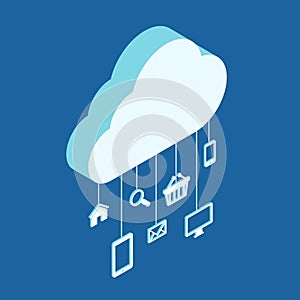 Modern 3d flat design isometric concept cloud service hosting
