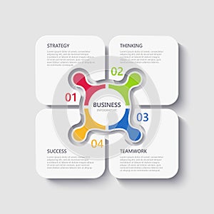 Modern 3D infographic template with 4 steps for success. Business square elements template with options for brochure, diagram