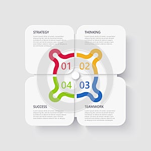 Modern 3D infographic template with 4 steps for success. Business square elements template with options for brochure, diagram