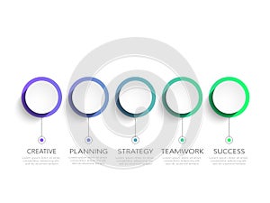 Modern 3D infographic template with 5 steps. Business circle template with options for brochure, diagram, workflow, timeline, web