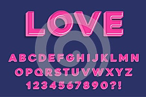 Modern 3D madness pink  Alphabet Letters, Numbers and Symbols. Sweet Typography . Vector