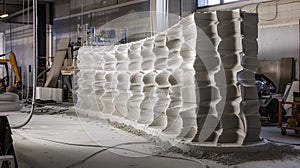 Modern 3d printed architectural structure in workshop