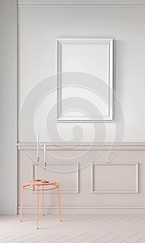 Modern 3d render mock up,  design for any purposes. Minimalistic background concept. Poster frame in interior