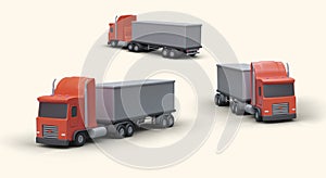 Modern 3D trucks, ready to go. Vehicles with big body and red cab