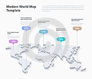 Modern 3d world map infographic template with colorful pointer marks