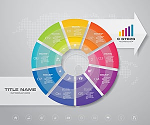 Modern 9 steps pie chart/ circle chart with arrow infographics design element.