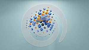 Modern Abstract 3d Animation. Chaotic composition cube, sphere, polygonal background.