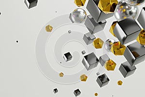 Modern Abstract 3d illustration. Chaotic composition cube, sphere, polygonal background