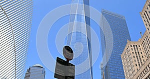 New york modern abstract architecture and scyscrapers against clean blue sky, Freedom tower, Manhattan