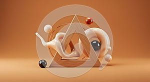 Abstract Composition with Triangle and Spheres in Muted Tones