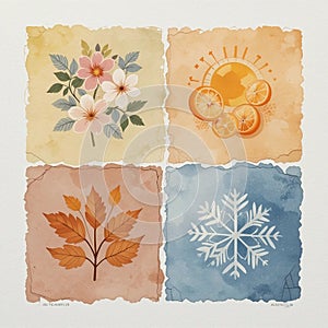 Modern Abstract Art of Four Seasons in Quadrants with Mixed Styles and Painted Textures photo