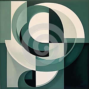 Modern Abstract Art: Overlapping Shapes In Green, Grey, And White