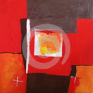 Modern Abstract Art - Painting - Geometric Squares - Red and Black Colors