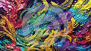 Modern Abstract Art Using a Vibrant Butterfly and Flower Effect Evolving into Colorful 3D Like Dynamic Thick Oil Splash, Spray and