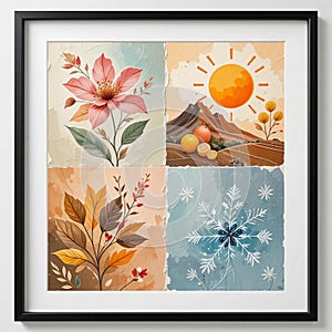 Modern Abstract Art of Four Seasons in Quadrants with Mixed Styles and Painted Textures photo