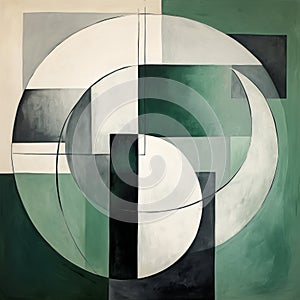 Modern Abstract Artwork: Overlapping Shapes In Green, Grey, And White