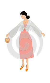 Modern abstract asian woman wearing stylish dress. Fashion korean girl. Flat vector illustration isolated on white