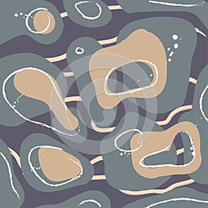 Modern Abstract background. Contemporary khaki, grey, brown,blue spots, shapes and lines. Oil paint texture. Hand drawn vector