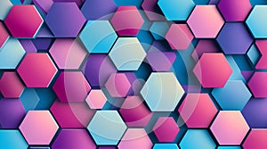 Abstract geometric hexagon pattern background with blue, purple, pink color gradient, modern digital design