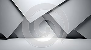 Abstract white geometric background with overlapping planes and soft shadows