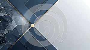Modern abstract background with geometric shapes, golden lines, low poly mesh, and copy space